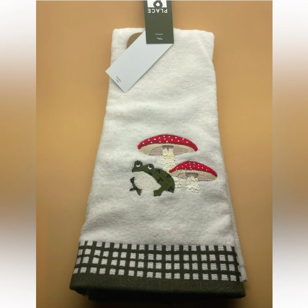 Spring Velour Mushroom With Green Frog Towel by Place & Time, NWT